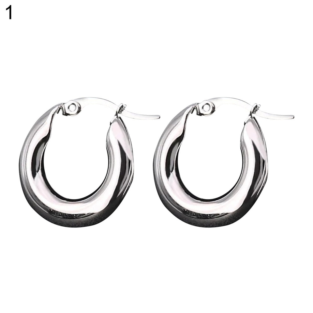 1 Pair Women Hoop Earrings Round Thicken Exaggerated All Match Solid  Punk Earrings Jewelry Accessories Image 1
