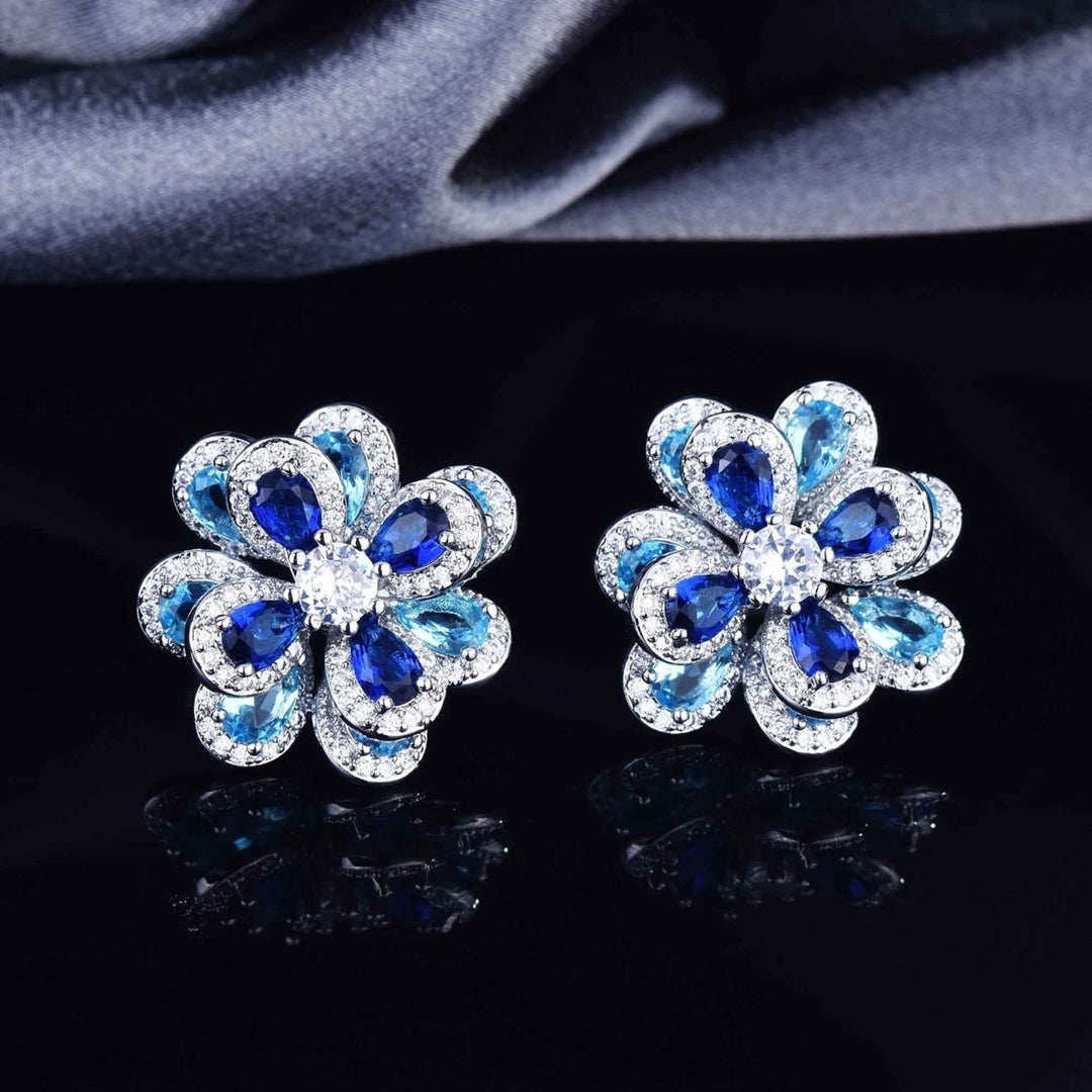 Women Ear Studs Camellia Shape Colored Cubic Zirconia Jewelry Shiny Rhinestones Stud Earrings Bracelet Ring Pendant for Image 10