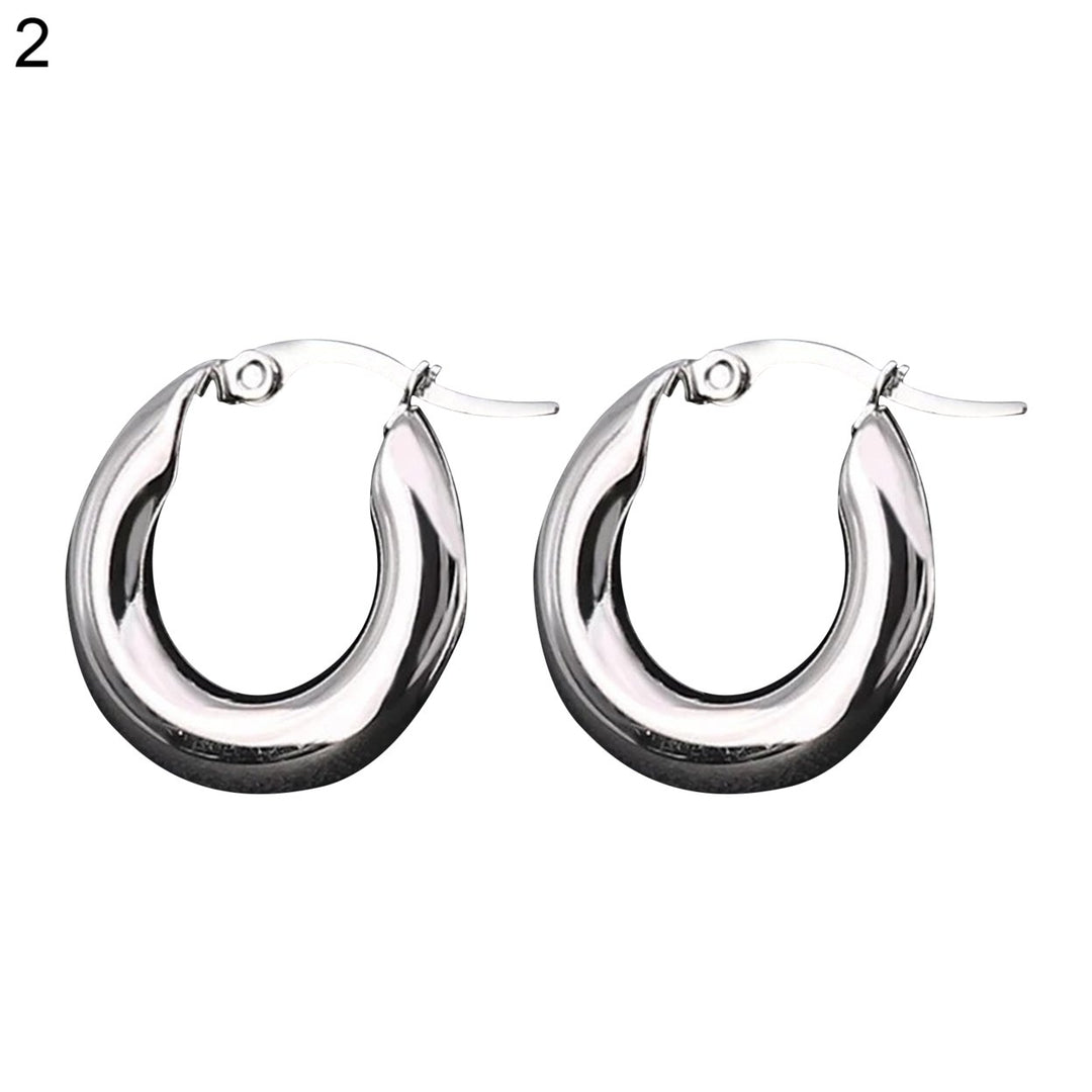 1 Pair Women Hoop Earrings Round Thicken Exaggerated All Match Solid Punk Earrings Jewelry Accessories Image 3