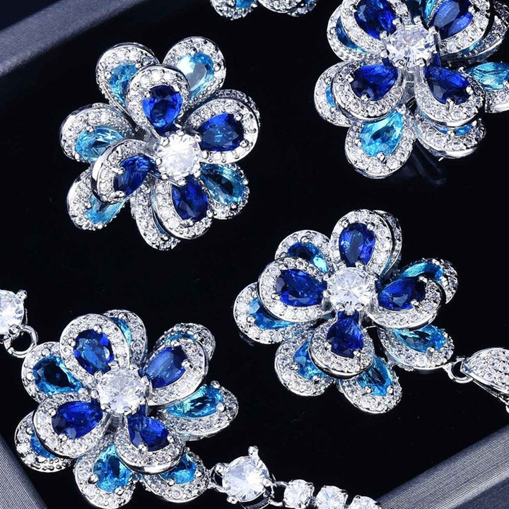 Women Ear Studs Camellia Shape Colored Cubic Zirconia Jewelry Shiny Rhinestones Stud Earrings Bracelet Ring Pendant for Image 12