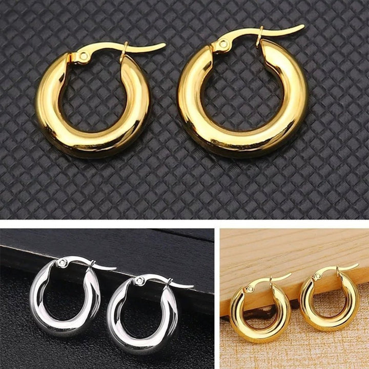 1 Pair Women Hoop Earrings Round Thicken Exaggerated All Match Solid Punk Earrings Jewelry Accessories Image 8