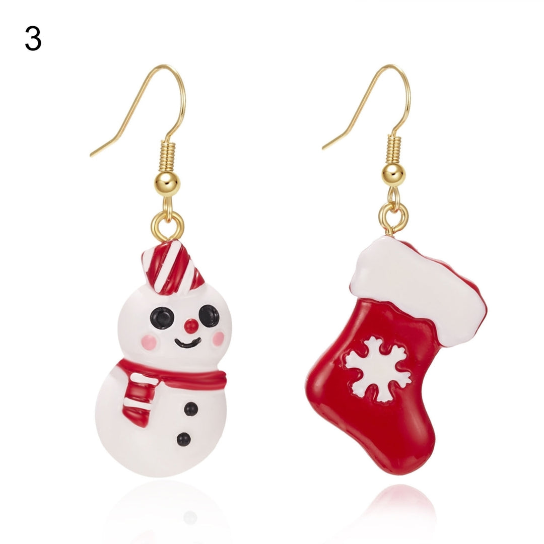 1 Pair Women Earrings Santa Claus All Match Jewelry Tree Snowman Socks House Pendant Hook Earrings for Christmas Image 4