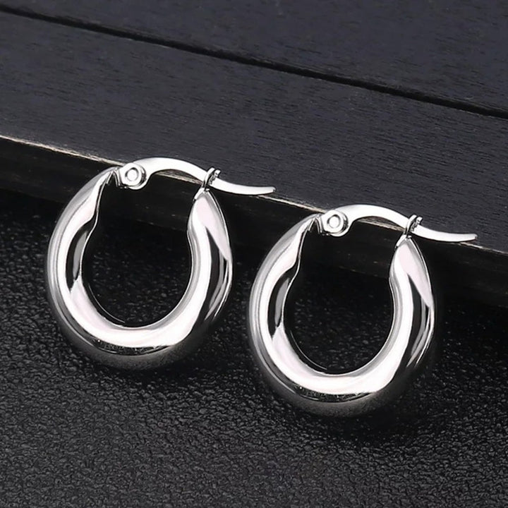 1 Pair Women Hoop Earrings Round Thicken Exaggerated All Match Solid Punk Earrings Jewelry Accessories Image 9