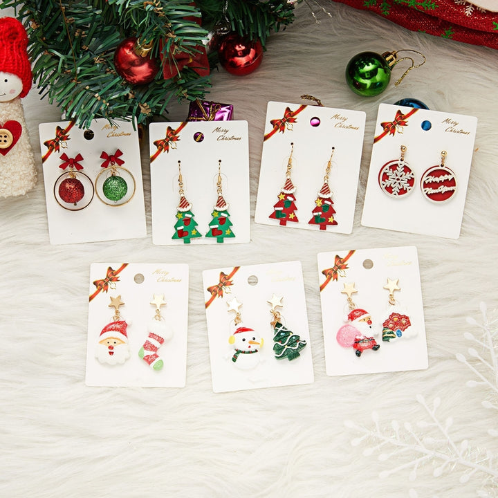 1 Pair Women Earrings Santa Claus All Match Jewelry Tree Snowman Socks House Pendant Hook Earrings for Christmas Image 11