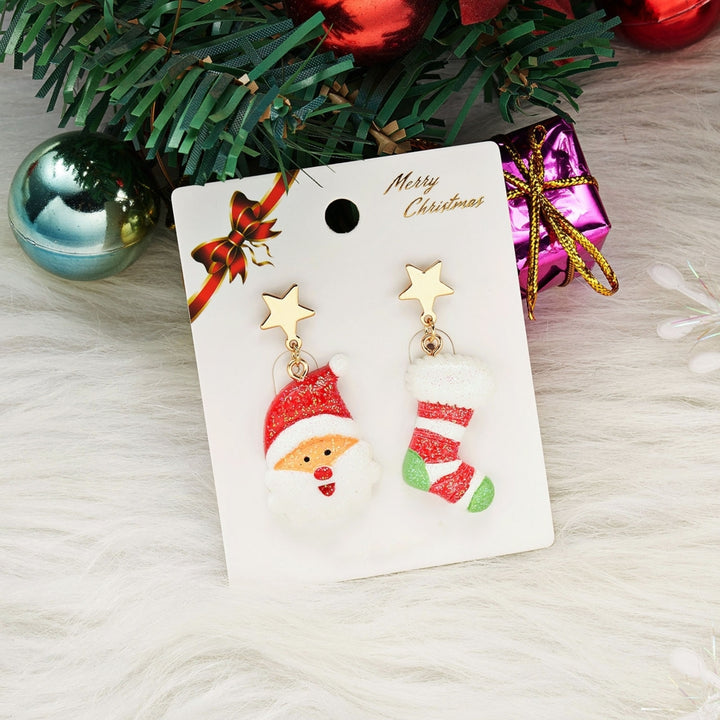 1 Pair Women Earrings Santa Claus All Match Jewelry Tree Snowman Socks House Pendant Hook Earrings for Christmas Image 12