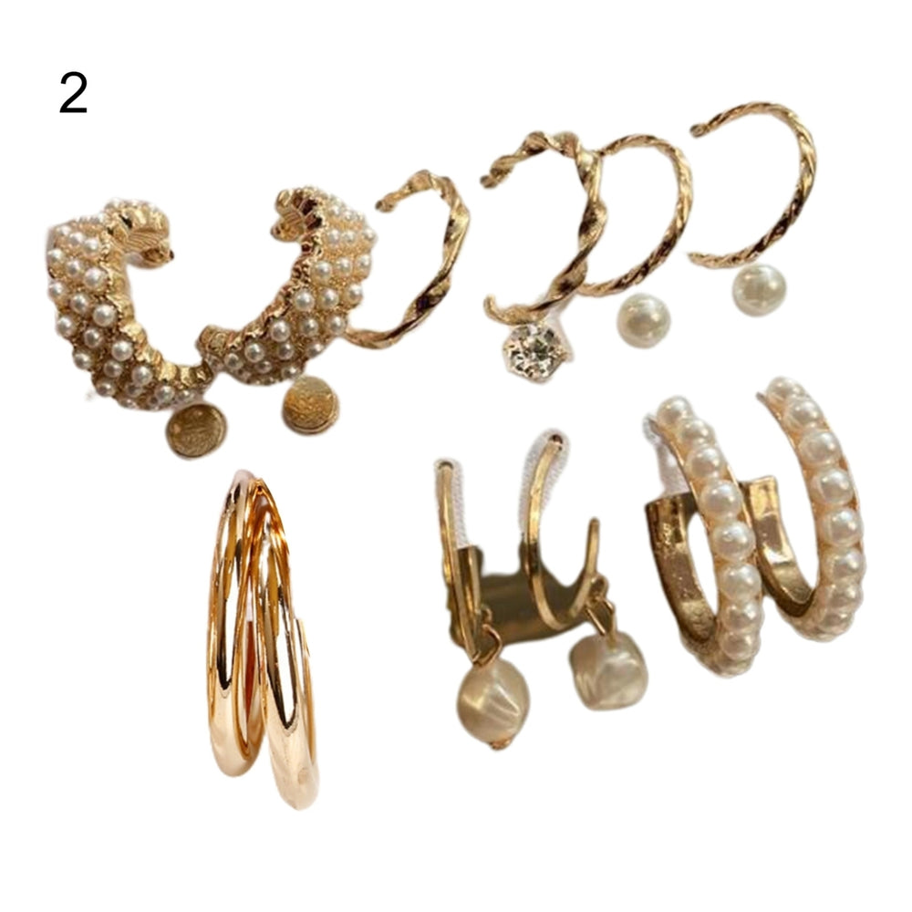 1 Set Geometric Hoop Earrings Eye-catching Metal Mother Day Dangle Earrings for Party Image 2