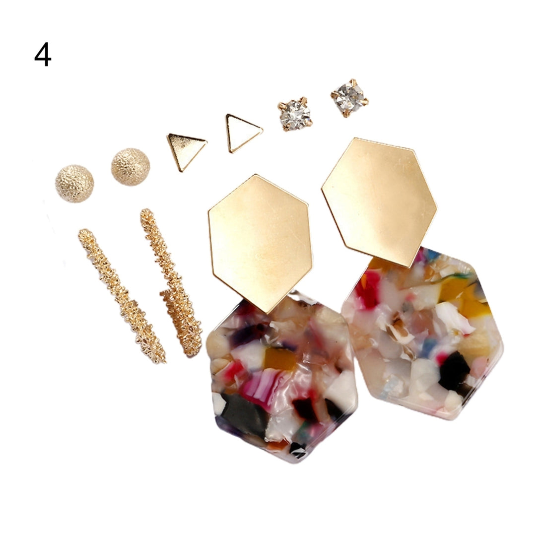 1 Set Geometric Hoop Earrings Eye-catching Metal Mother Day Dangle Earrings for Party Image 3