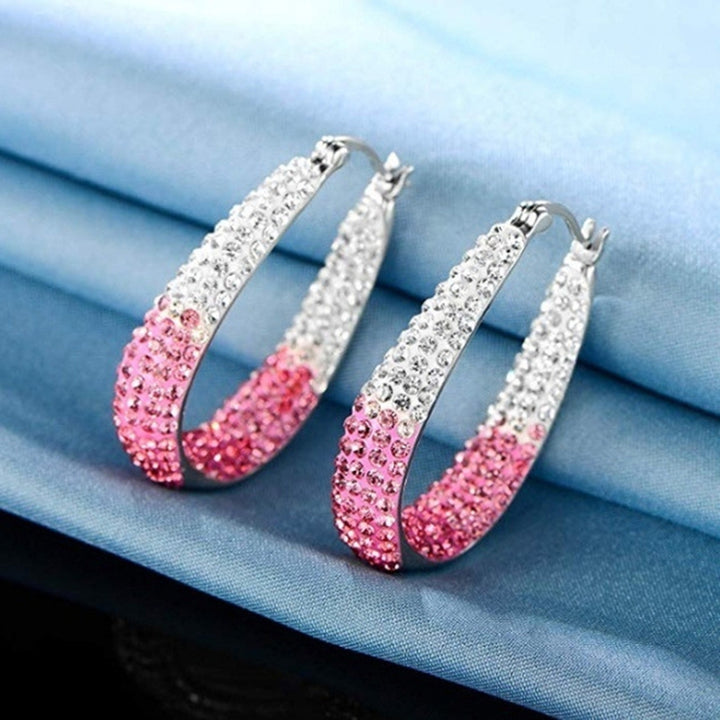 1 Pair Rhinestone Decorative Hoop Earring Alloy Valentine Day Huggie Earrings for Women Image 6