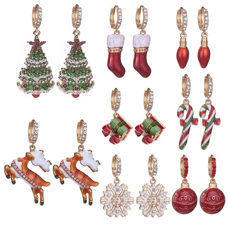 1 Pair Christmas Earrings Snowflake Cute Women Cartoon Crutch Pendant Dangle Earrings for Party Image 1