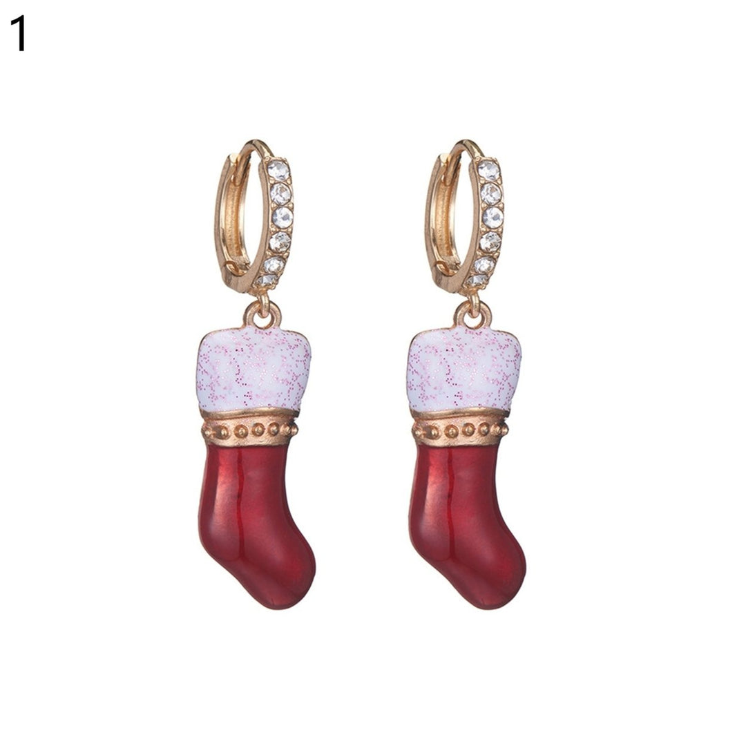 1 Pair Christmas Earrings Snowflake Cute Women Cartoon Crutch Pendant Dangle Earrings for Party Image 1