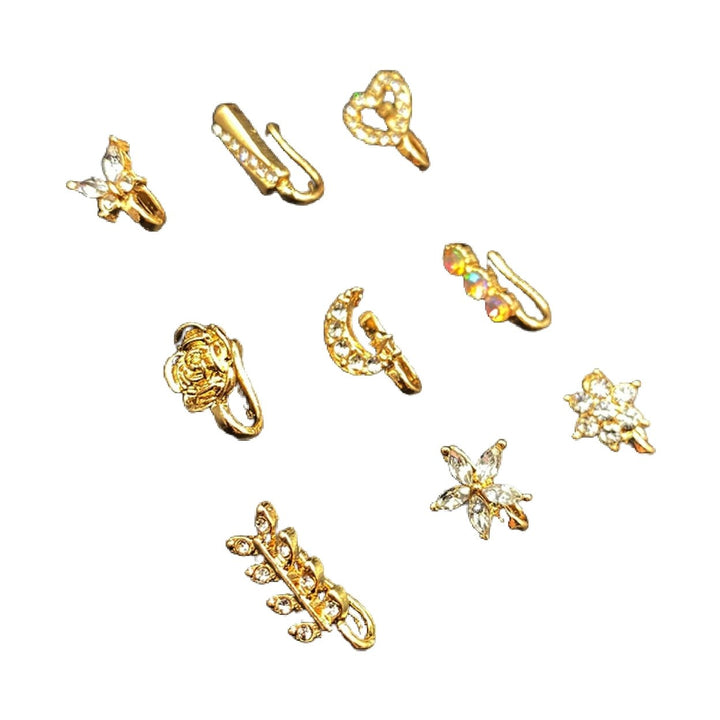 9Pcs Ear Bone Studs Flower Shape Rhinestone Jewelry Moon Non Pierced Nose Rings for Party Image 1