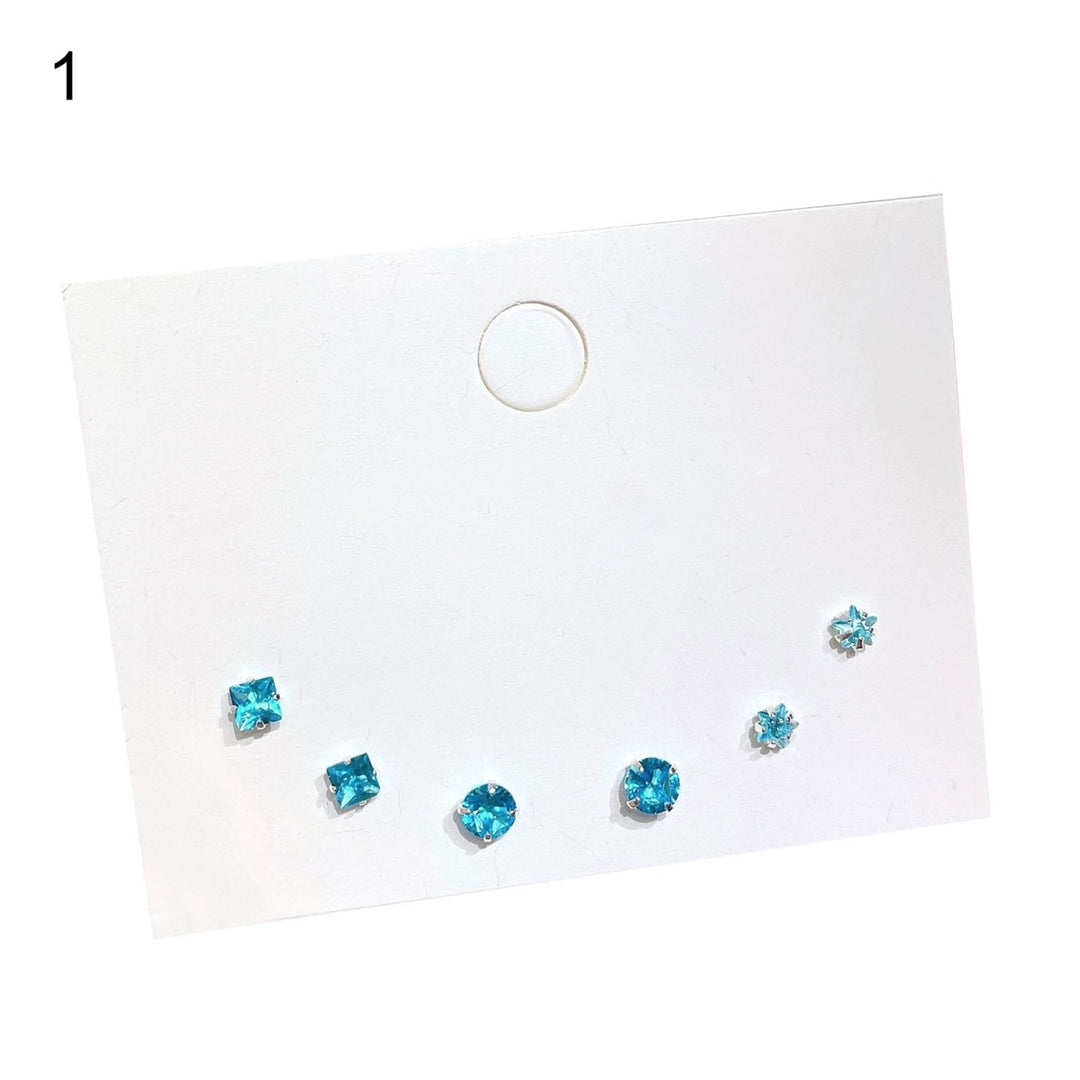 3 Pairs Women Earrings Twinkling Cubic Zirconia Alloy Geometric Round Ear Studs for Holiday Image 2