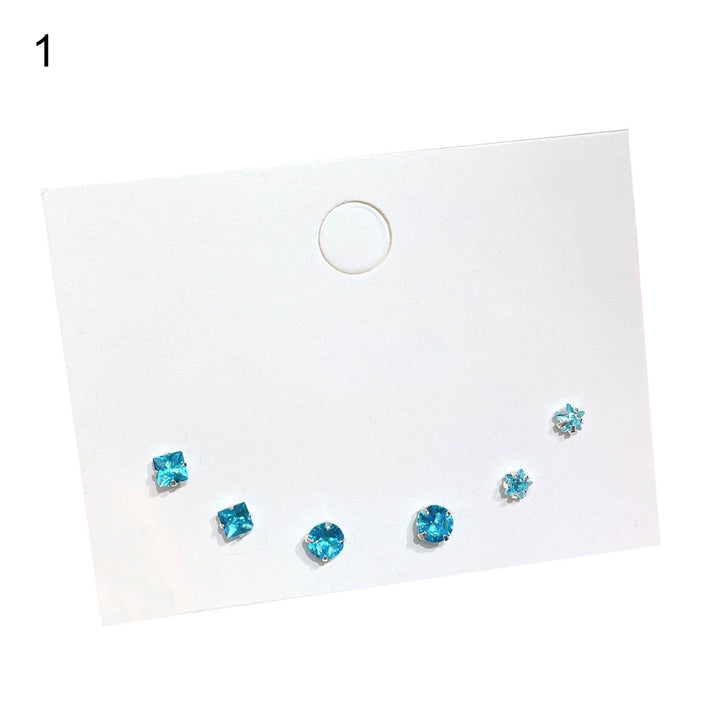 3 Pairs Women Earrings Twinkling Cubic Zirconia Alloy Geometric Round Ear Studs for Holiday Image 2