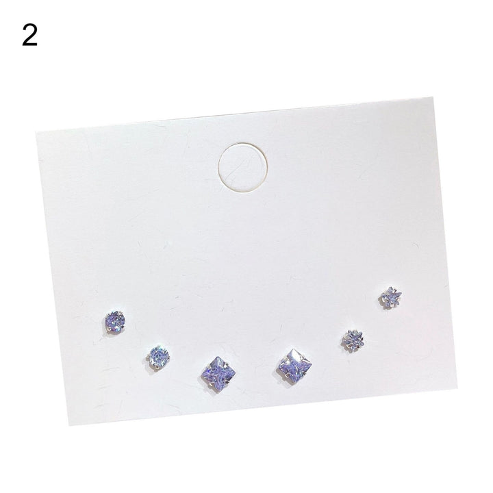 3 Pairs Women Earrings Twinkling Cubic Zirconia Alloy Geometric Round Ear Studs for Holiday Image 3