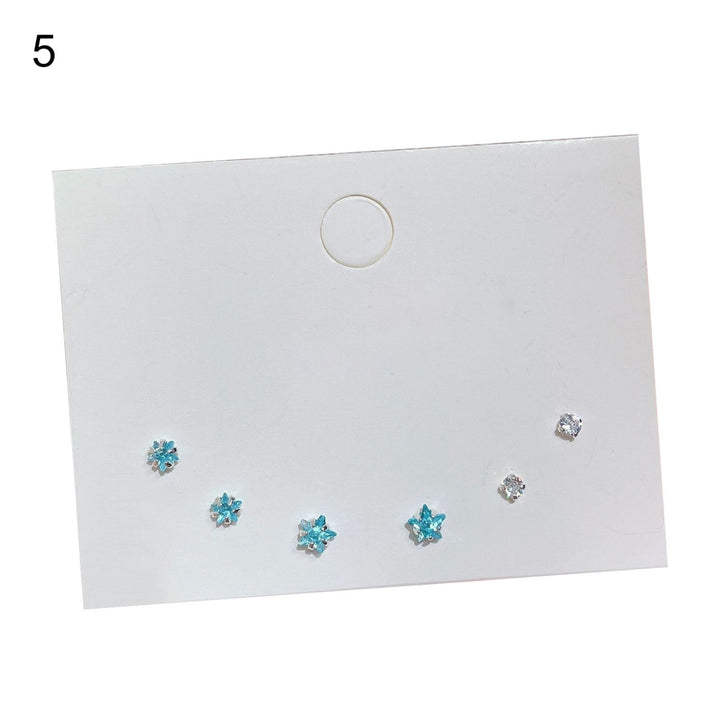 3 Pairs Women Earrings Twinkling Cubic Zirconia Alloy Geometric Round Ear Studs for Holiday Image 6