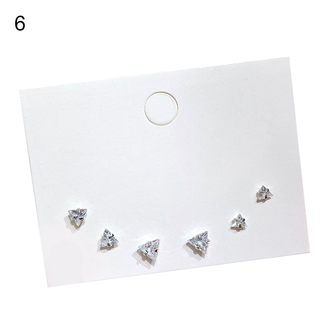 3 Pairs Women Earrings Twinkling Cubic Zirconia Alloy Geometric Round Ear Studs for Holiday Image 7