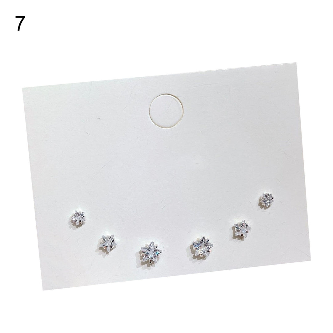 3 Pairs Women Earrings Twinkling Cubic Zirconia Alloy Geometric Round Ear Studs for Holiday Image 8