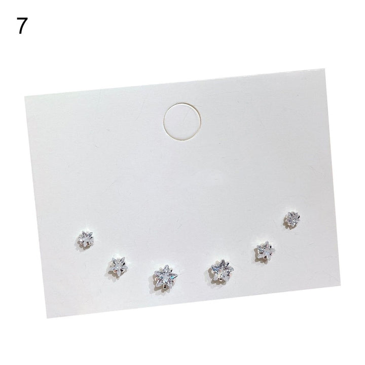 3 Pairs Women Earrings Twinkling Cubic Zirconia Alloy Geometric Round Ear Studs for Holiday Image 1