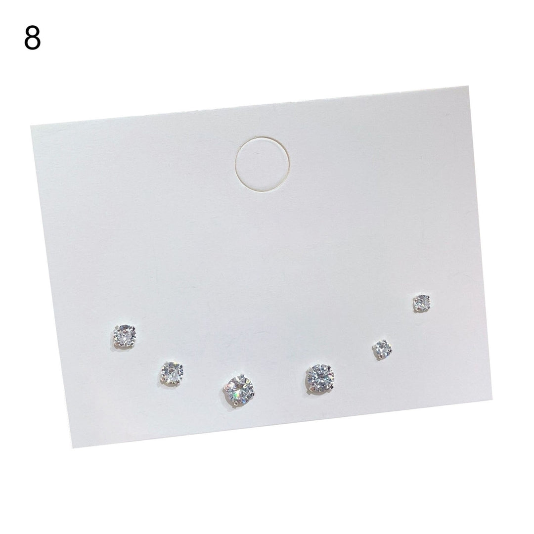 3 Pairs Women Earrings Twinkling Cubic Zirconia Alloy Geometric Round Ear Studs for Holiday Image 9