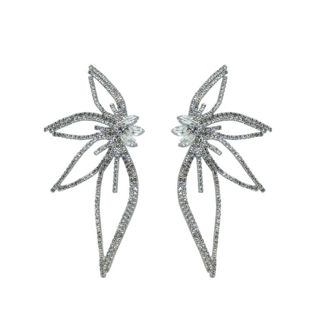 1 Pair Stud Earrings Exaggerated Flower Design Rhinestone European American Style Statement Earrings Wedding Accessories Image 2