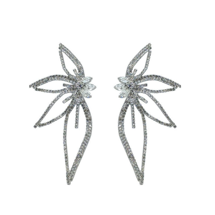 1 Pair Stud Earrings Exaggerated Flower Design Rhinestone European American Style Statement Earrings Wedding Accessories Image 1