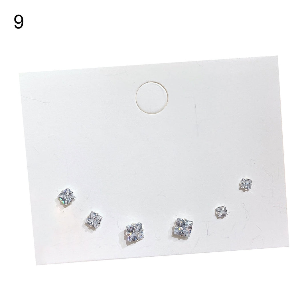 3 Pairs Women Earrings Twinkling Cubic Zirconia Alloy Geometric Round Ear Studs for Holiday Image 10