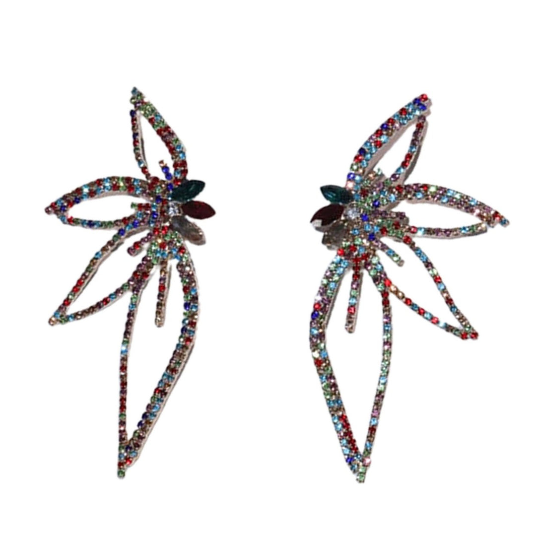 1 Pair Stud Earrings Exaggerated Flower Design Rhinestone European American Style Statement Earrings Wedding Accessories Image 3