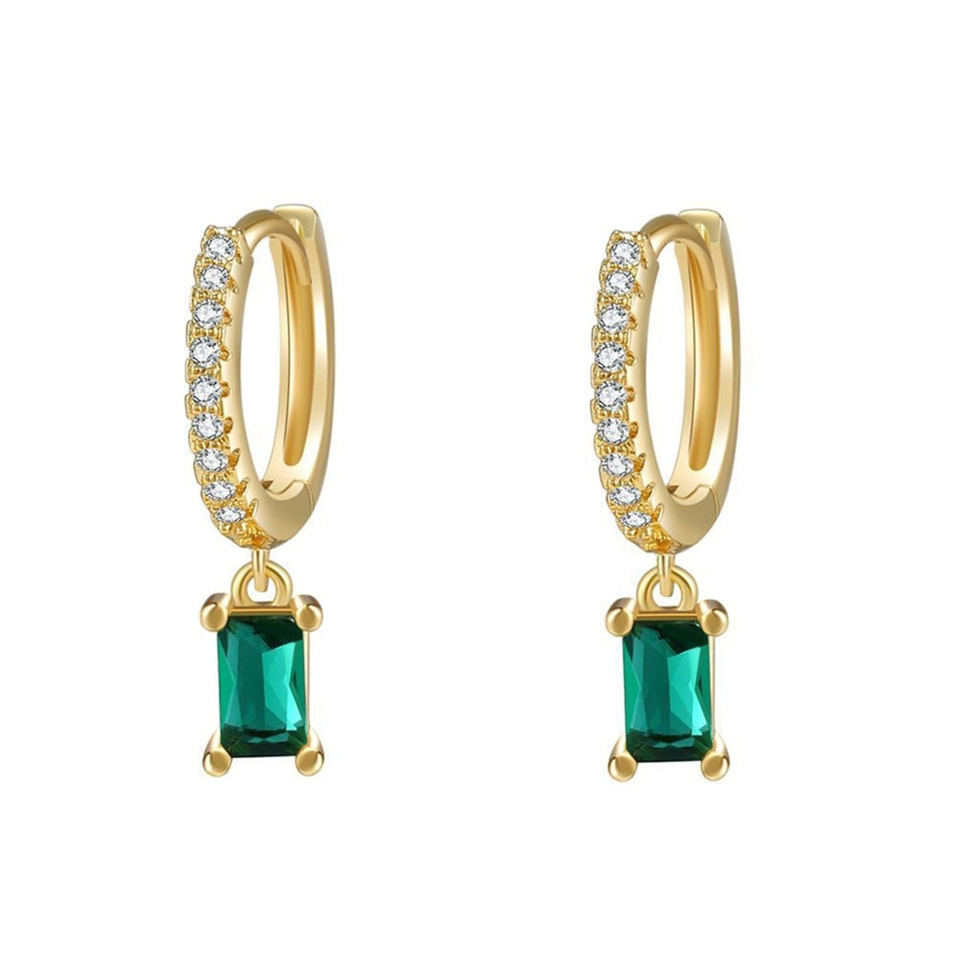 1 Pair Hoop Earrings Rectangular Cubic Zirconia Jewelry Delicate Geometric Earrings for Dating Image 2