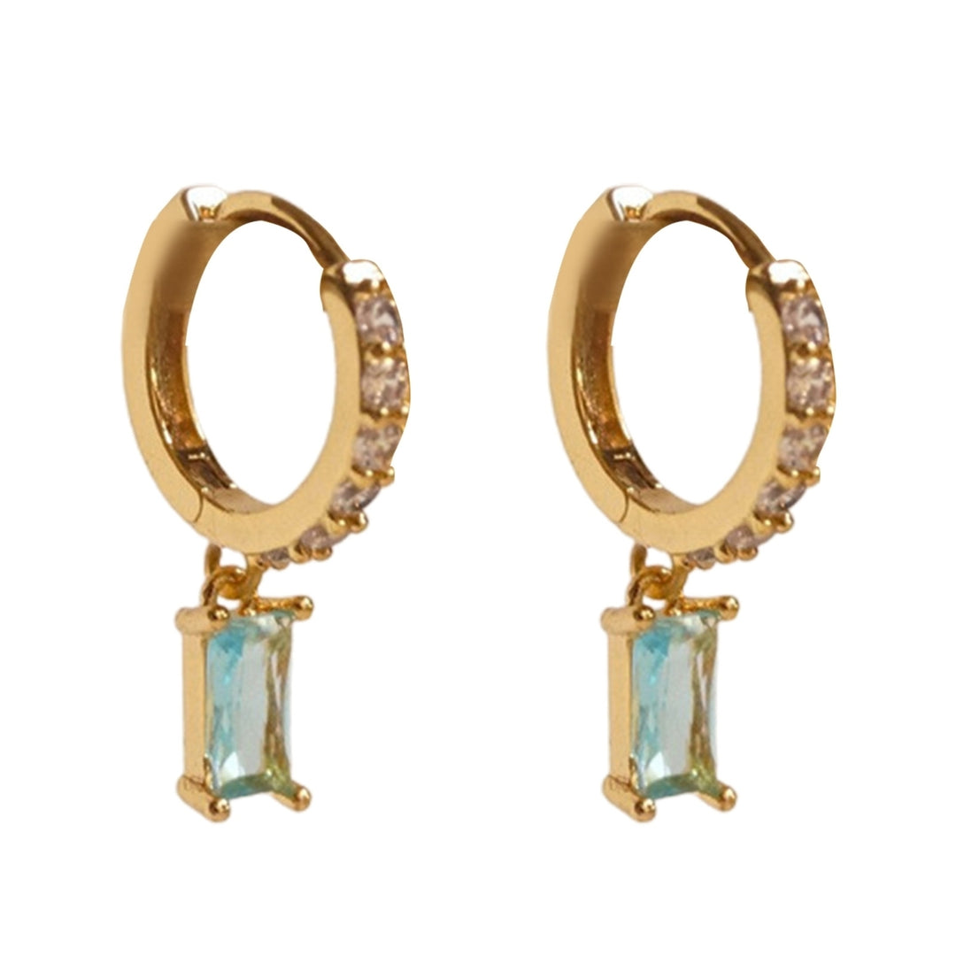 1 Pair Hoop Earrings Rectangular Cubic Zirconia Jewelry Delicate Geometric Earrings for Dating Image 3
