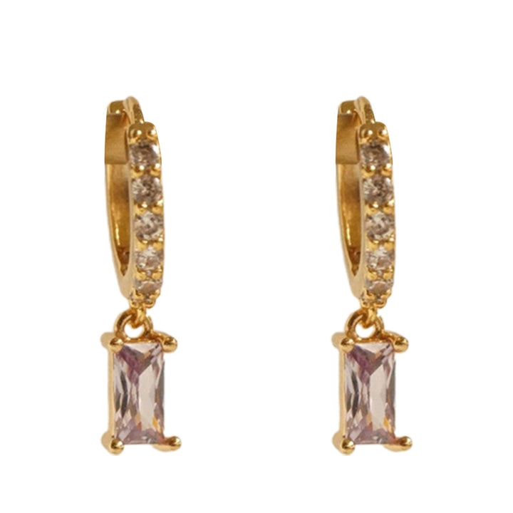 1 Pair Hoop Earrings Rectangular Cubic Zirconia Jewelry Delicate Geometric Earrings for Dating Image 4