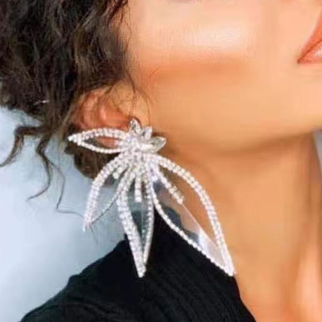 1 Pair Stud Earrings Exaggerated Flower Design Rhinestone European American Style Statement Earrings Wedding Accessories Image 9