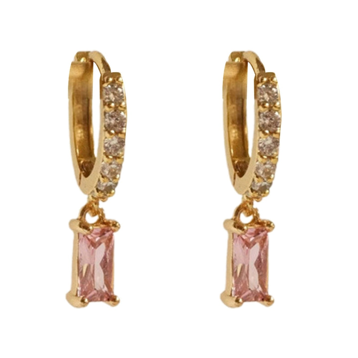 1 Pair Hoop Earrings Rectangular Cubic Zirconia Jewelry Delicate Geometric Earrings for Dating Image 4