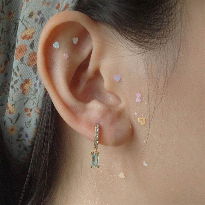 1 Pair Hoop Earrings Rectangular Cubic Zirconia Jewelry Delicate Geometric Earrings for Dating Image 6