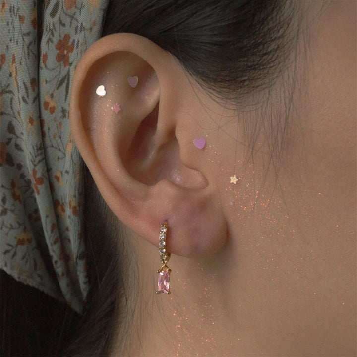 1 Pair Hoop Earrings Rectangular Cubic Zirconia Jewelry Delicate Geometric Earrings for Dating Image 7