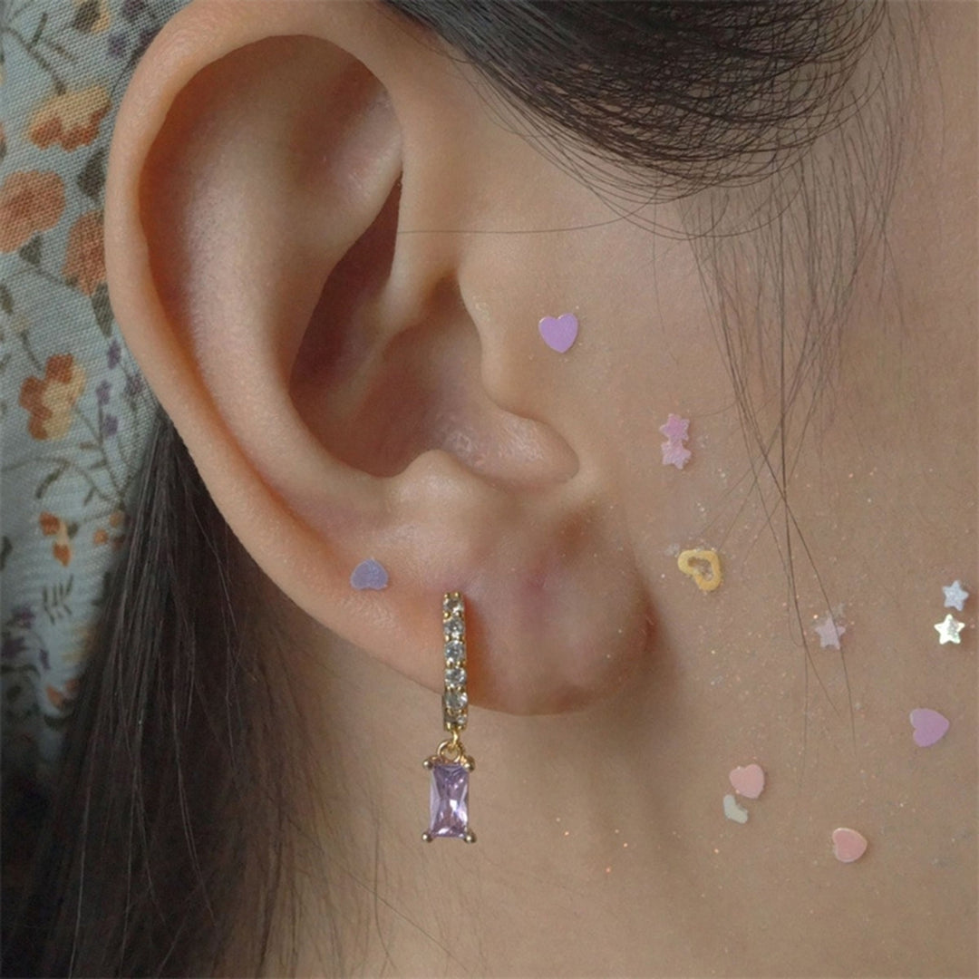 1 Pair Hoop Earrings Rectangular Cubic Zirconia Jewelry Delicate Geometric Earrings for Dating Image 8