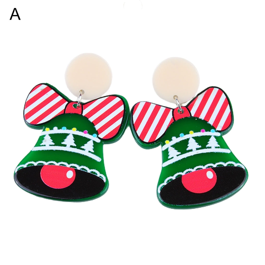 1 Pair Dangle Earrings Christmas Bell Dress Up Women Contrast Color Cartoon Dangle Earrings for Xmas Image 2