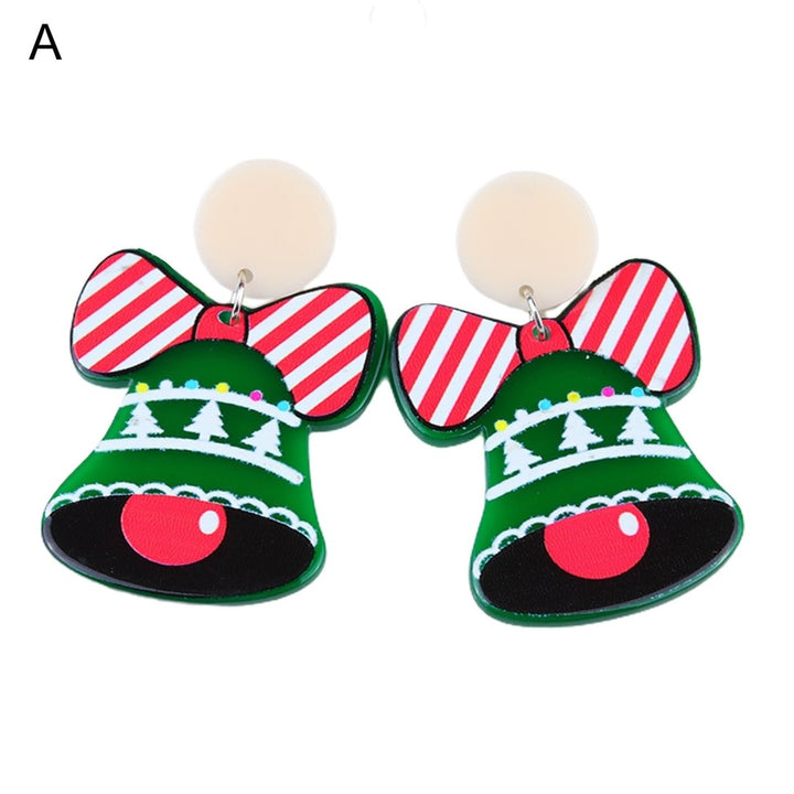 1 Pair Dangle Earrings Christmas Bell Dress Up Women Contrast Color Cartoon Dangle Earrings for Xmas Image 1