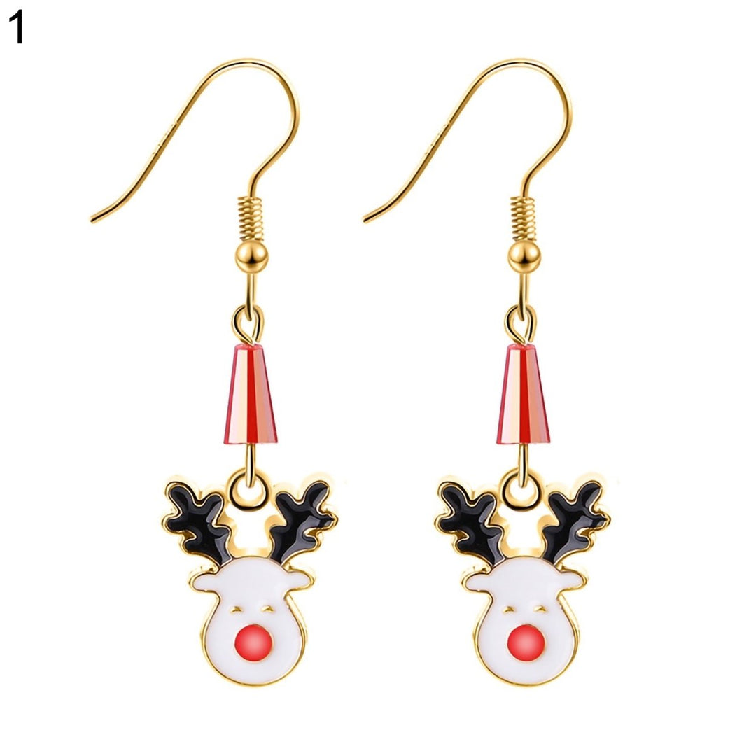 1 Pair Hook Earrings Santa Claus Cute Women Cartoon Animal Dangle Earrings for Christmas Image 1