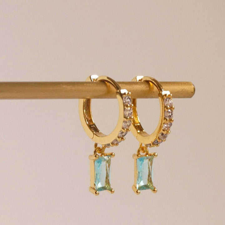 1 Pair Hoop Earrings Rectangular Cubic Zirconia Jewelry Delicate Geometric Earrings for Dating Image 11