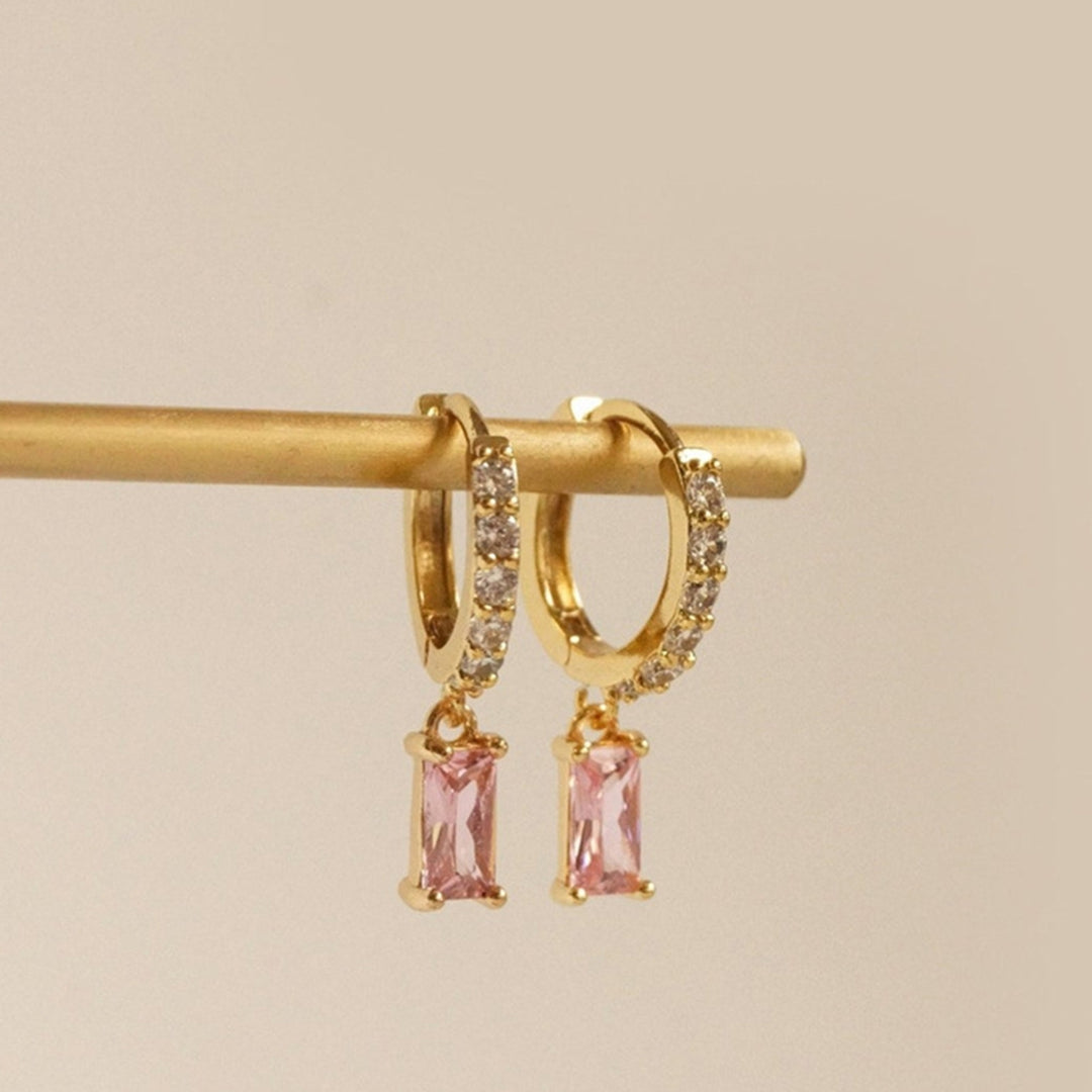 1 Pair Hoop Earrings Rectangular Cubic Zirconia Jewelry Delicate Geometric Earrings for Dating Image 12