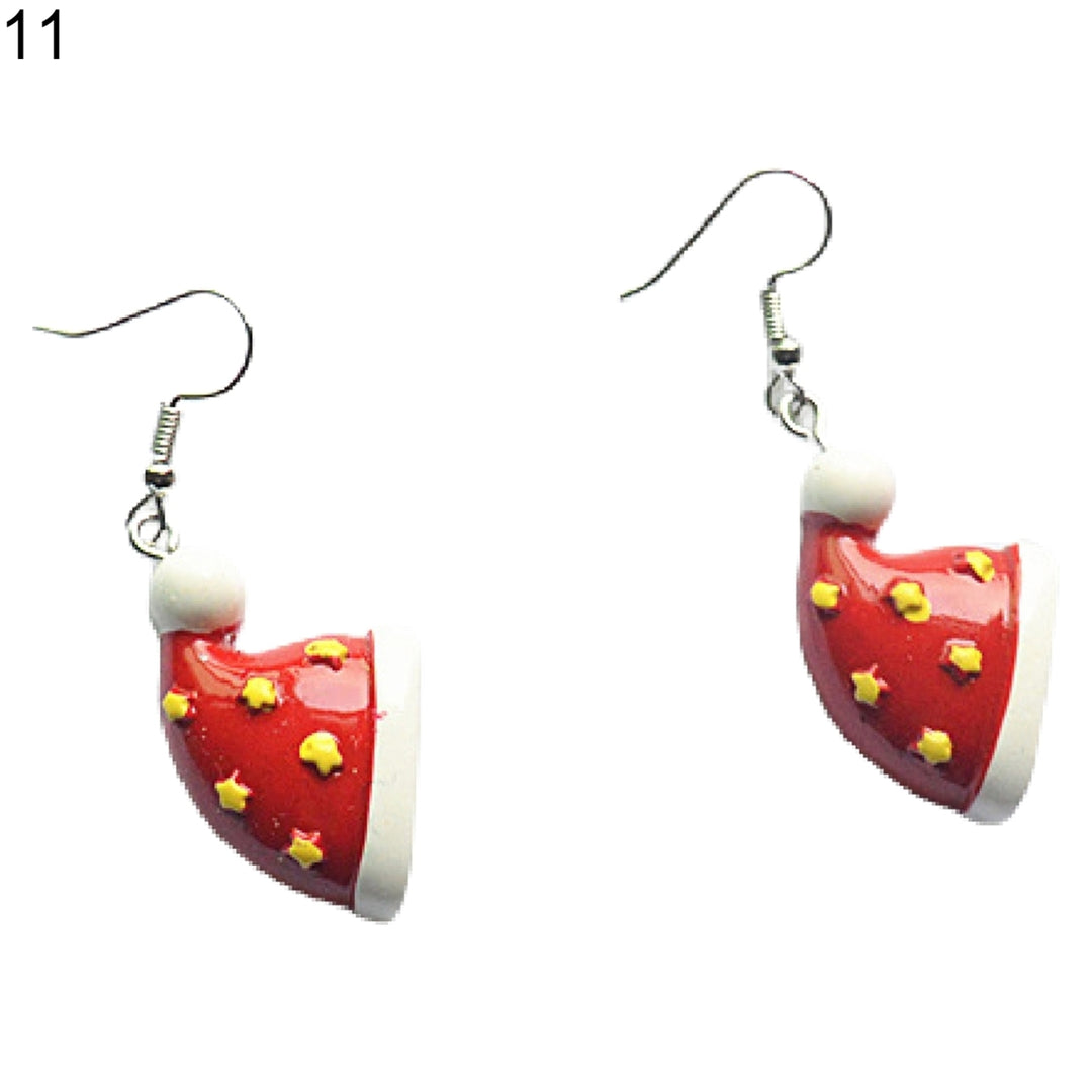 1 Pair Dangle Earrings Santa Claus Cute Women Cartoon Hat Pendant Hook Earrings for Christmas Image 3