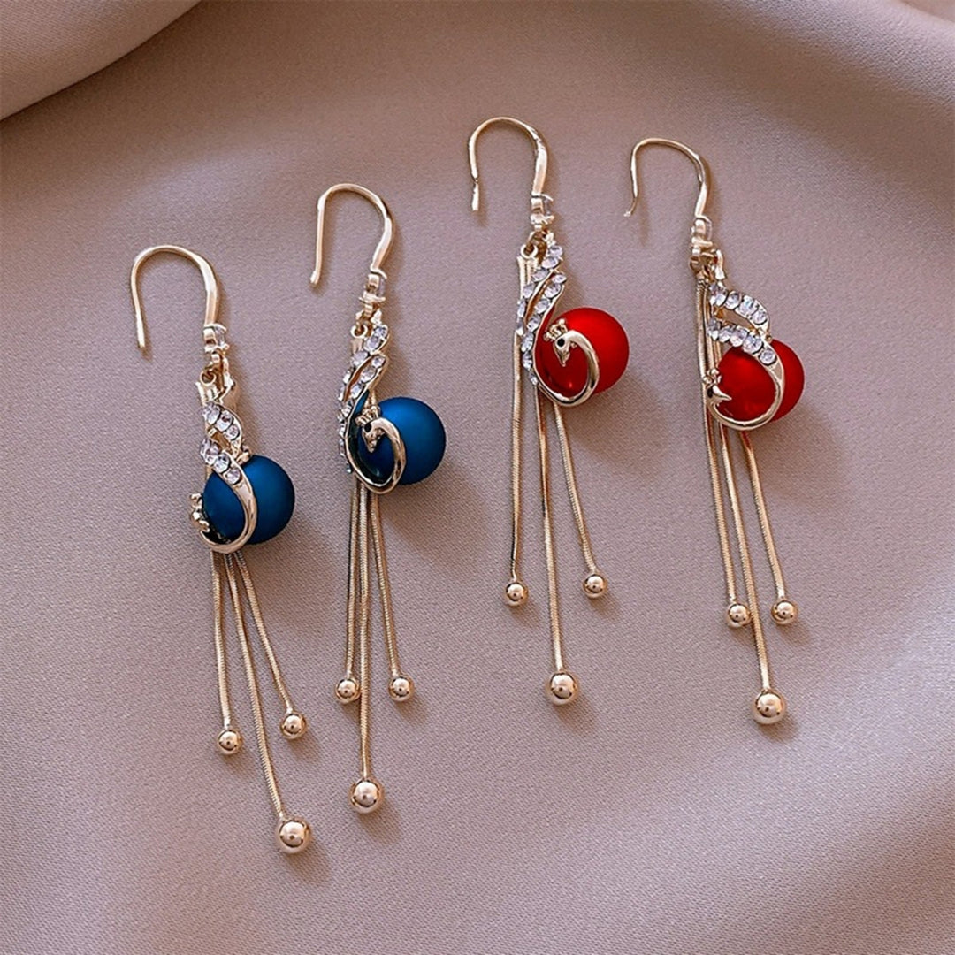 1 Pair Piercing Shiny Drop Earrings Alloy Faux Peacock Pearl Tassel Lady Hook Earrings Party Jewelry Image 1