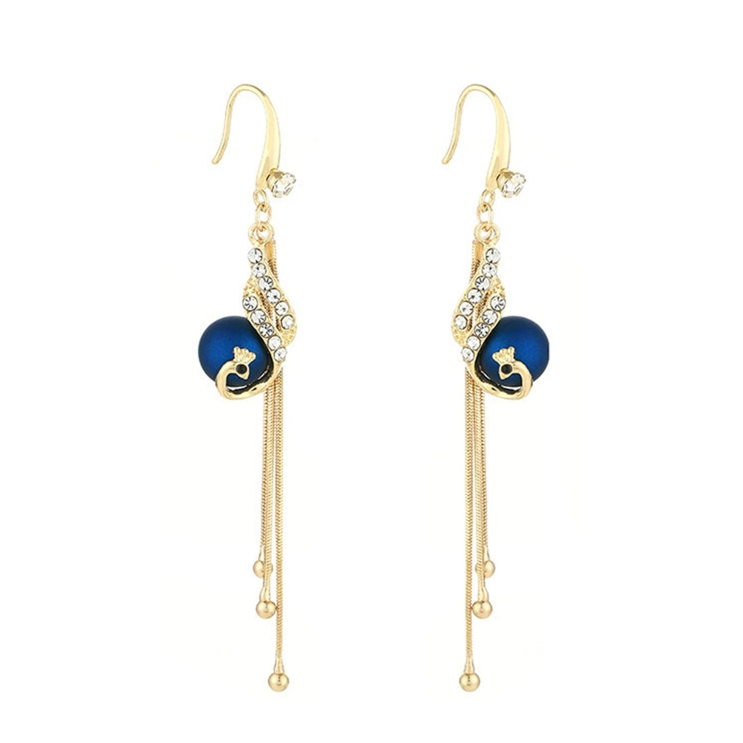 1 Pair Piercing Shiny Drop Earrings Alloy Faux Peacock Pearl Tassel Lady Hook Earrings Party Jewelry Image 3