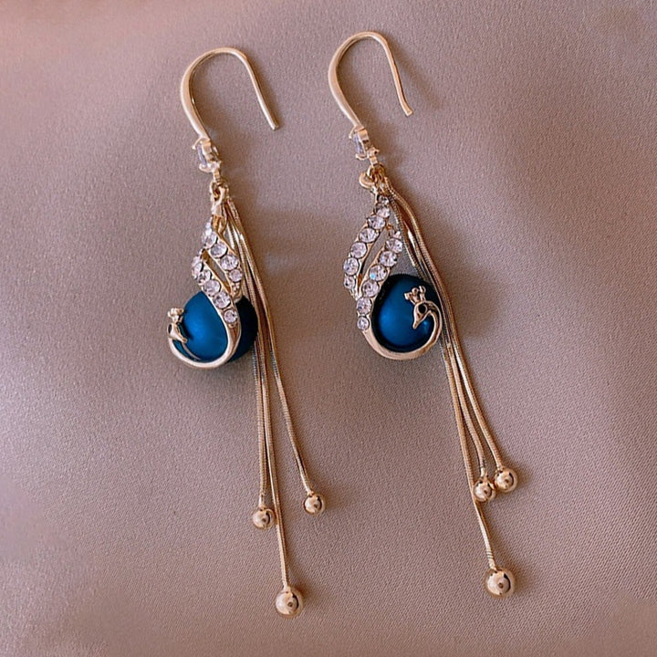 1 Pair Piercing Shiny Drop Earrings Alloy Faux Peacock Pearl Tassel Lady Hook Earrings Party Jewelry Image 4