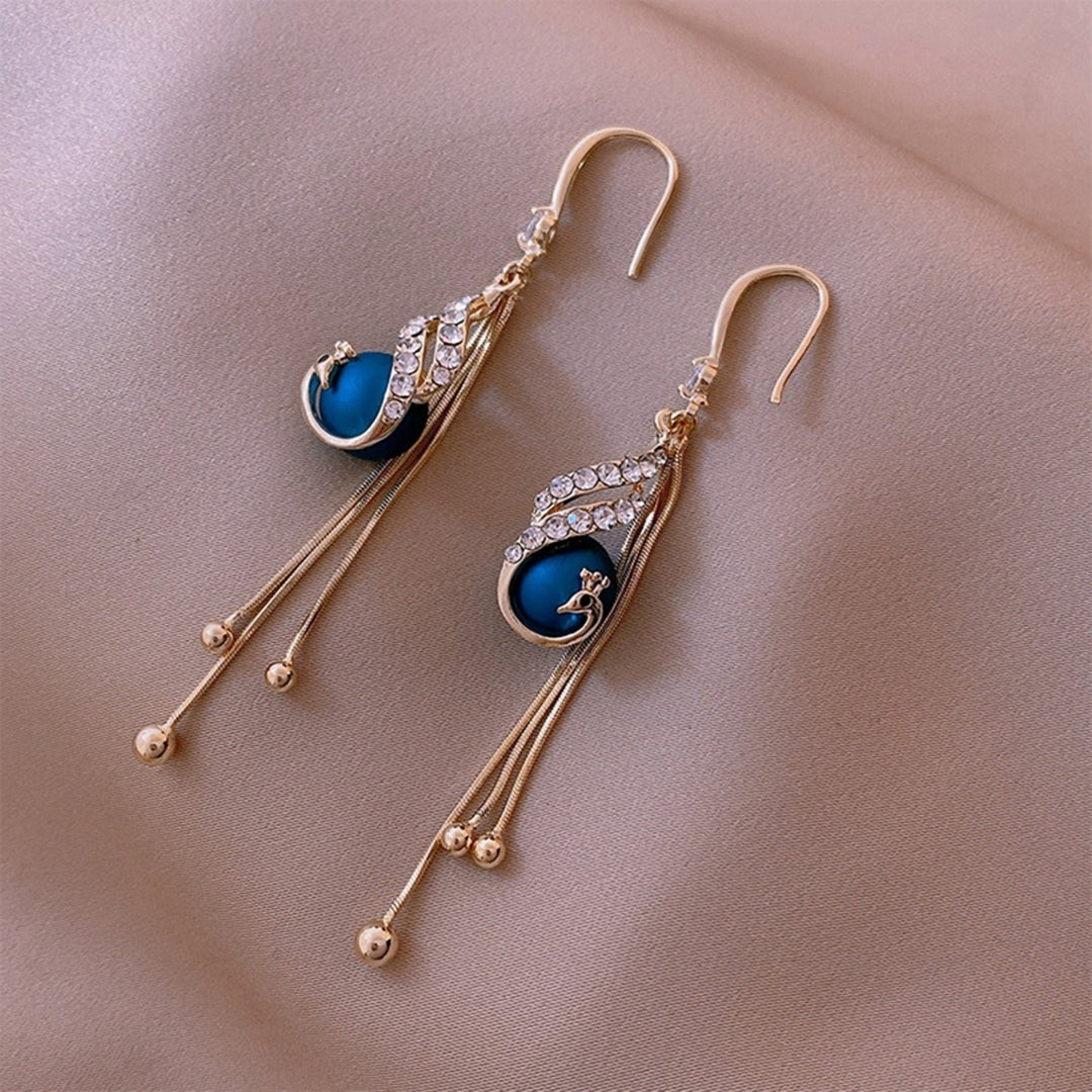 1 Pair Piercing Shiny Drop Earrings Alloy Faux Peacock Pearl Tassel Lady Hook Earrings Party Jewelry Image 6