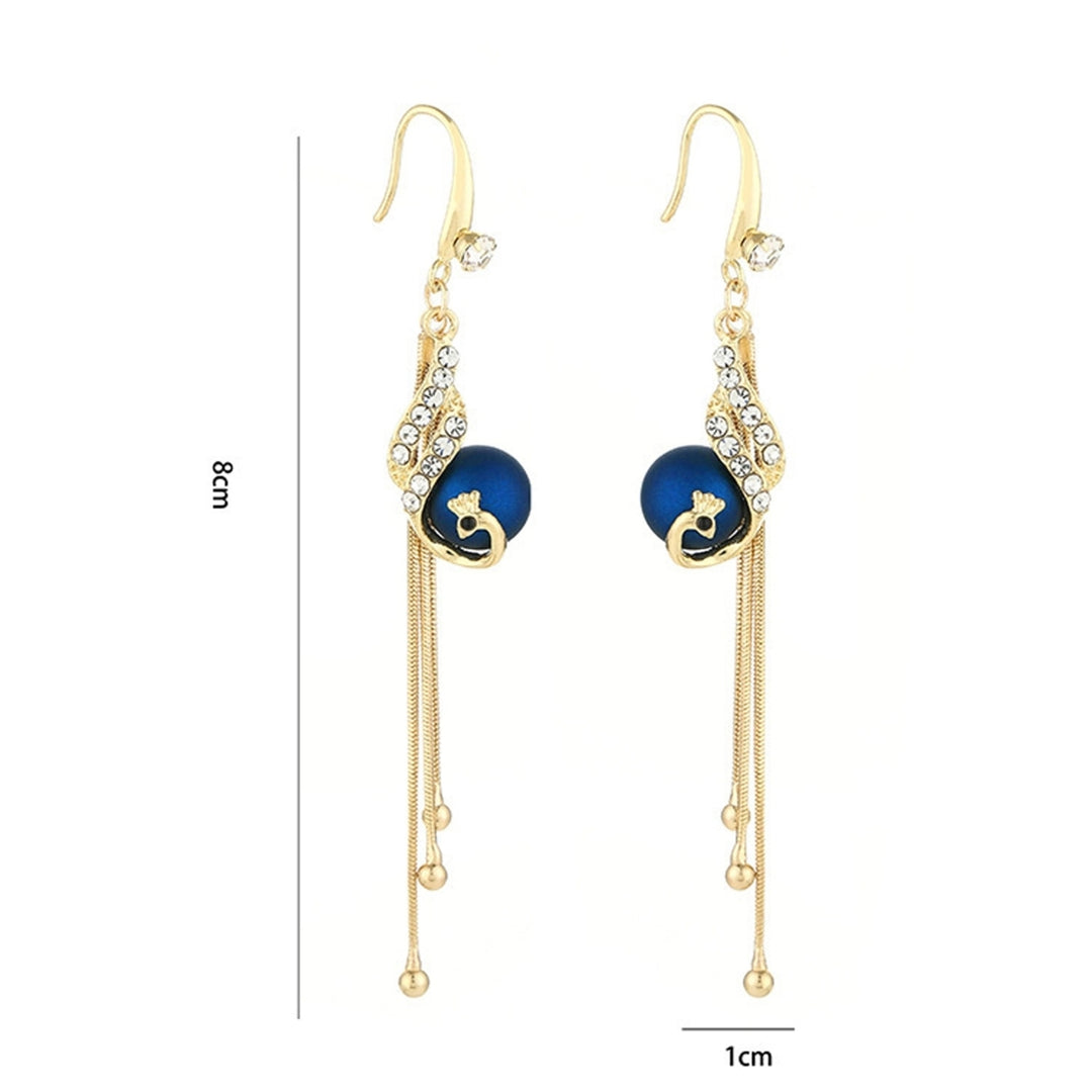 1 Pair Piercing Shiny Drop Earrings Alloy Faux Peacock Pearl Tassel Lady Hook Earrings Party Jewelry Image 7