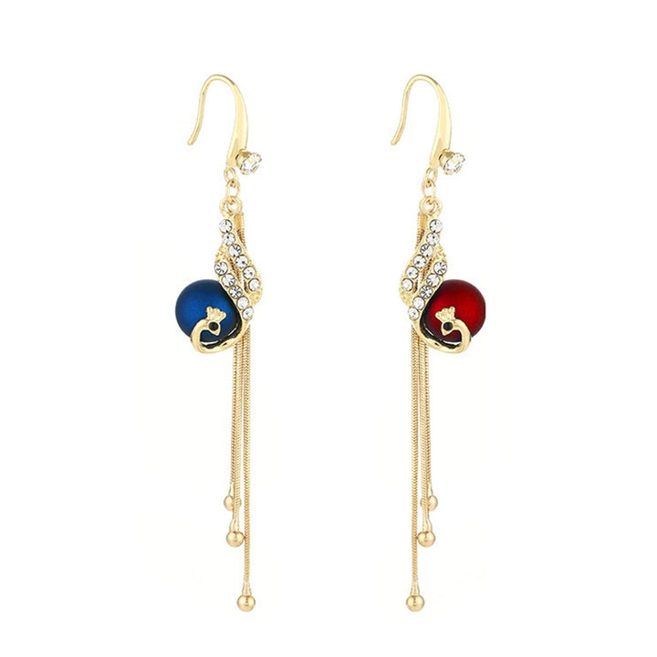 1 Pair Piercing Shiny Drop Earrings Alloy Faux Peacock Pearl Tassel Lady Hook Earrings Party Jewelry Image 12