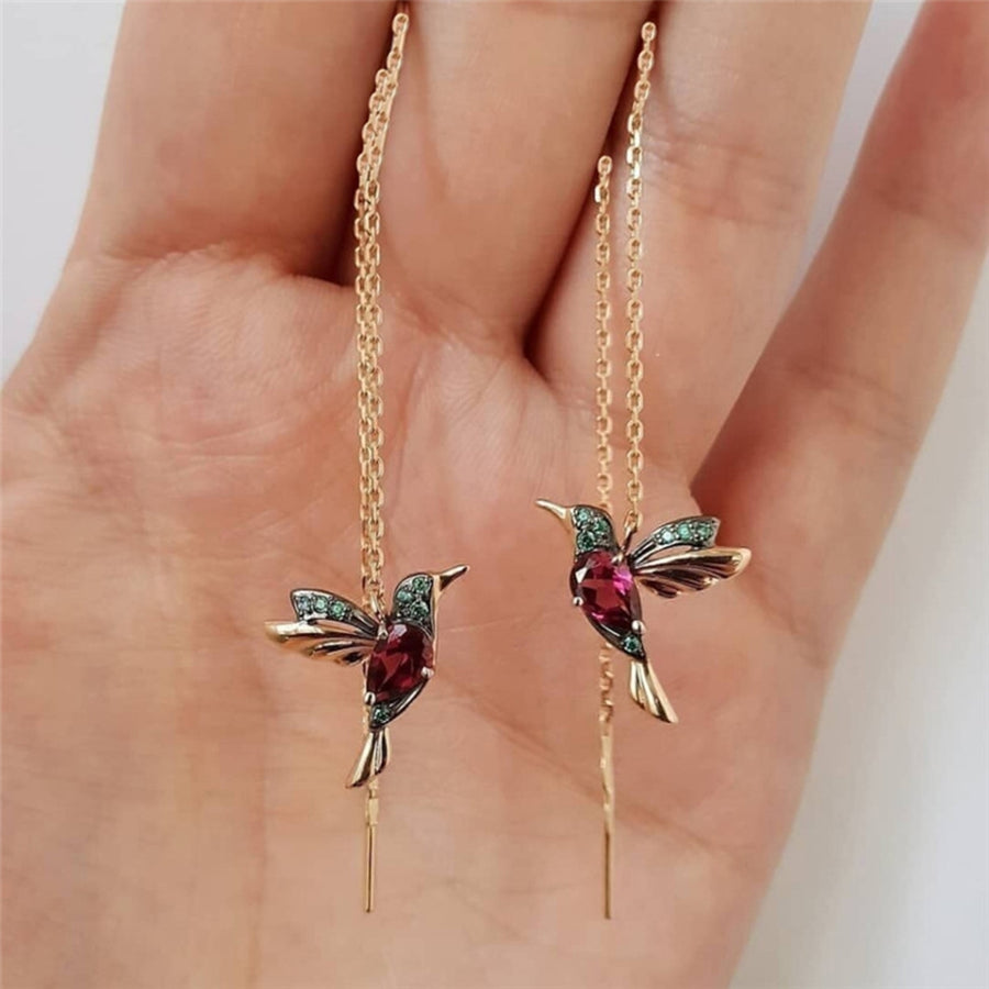 1 Pair Drop Earrings Attractive Non-allergenic Eco-friendly Hummingbird Long Pendant Dangle Earrings for Daily Image 1
