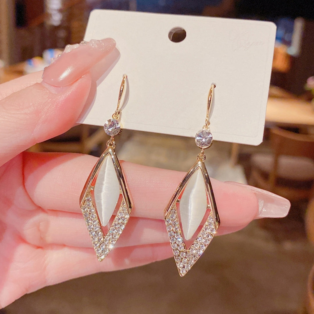 1 Pair Rhinestone Shiny Drop Earrings Alloy Faux Opal Rhombus Pendant Hook Earrings Party Jewelry Image 4