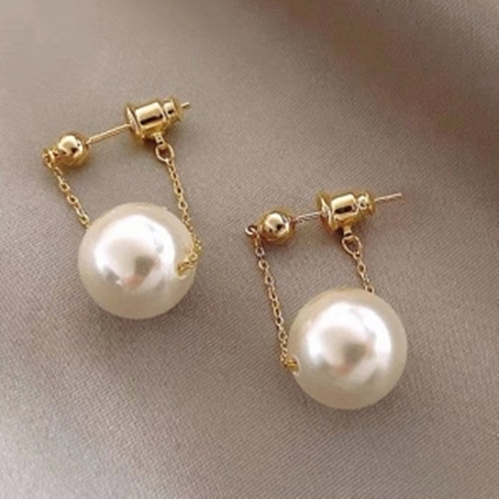 1 Pair Piercing Bright Color Women Earrings Alloy Simple Faux Pearl Pendant Wedding Earrings Jewelry Accessory Image 2